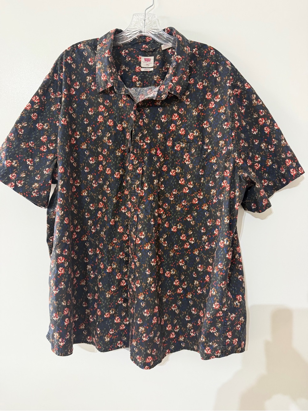 Levi's Black Short-Sleeve Button-Down with Red Floral Pattern